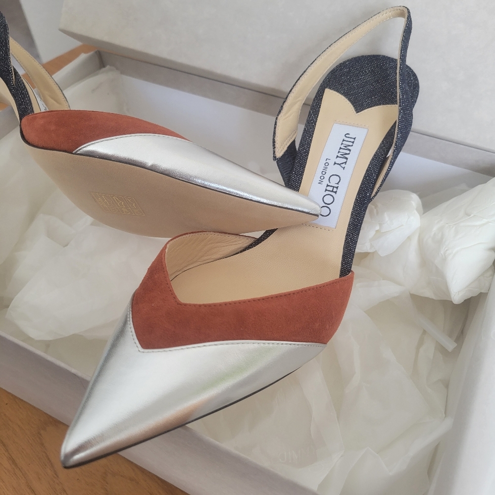 Jimmy Choo Thia 85 Leather & Suede Slingback Pump - Picture 11 of 11